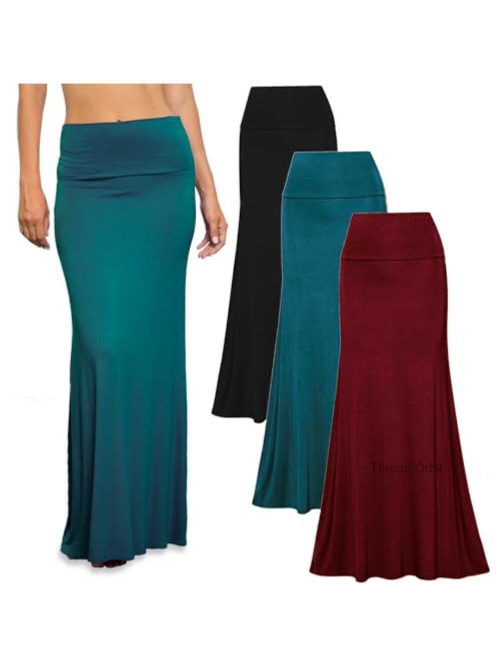3 Pack Stretchy Flowy Maxi Skirts Women High Waisted Long Rayon Spandex